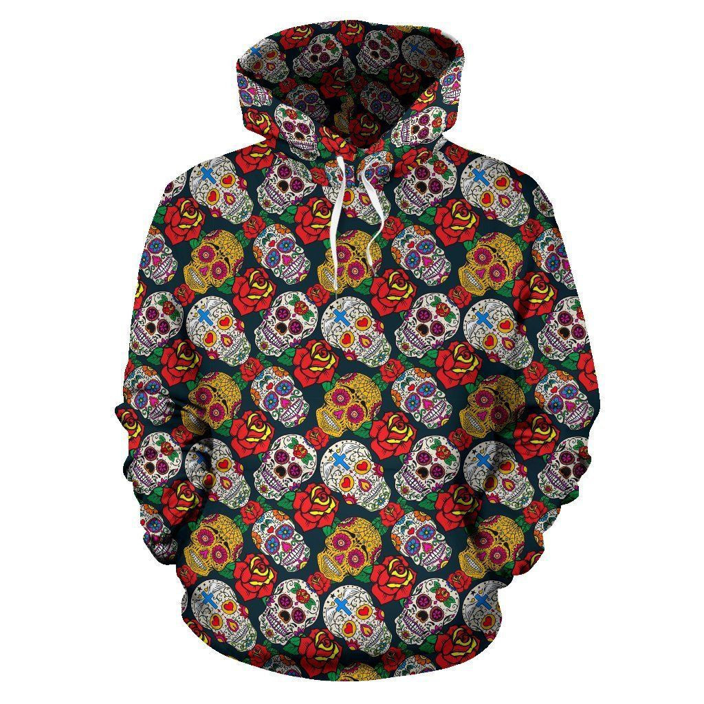 Rose Sugar Skull Skeleton Girly Floral 3D All Over Print Hoodie & Zip Hoodie