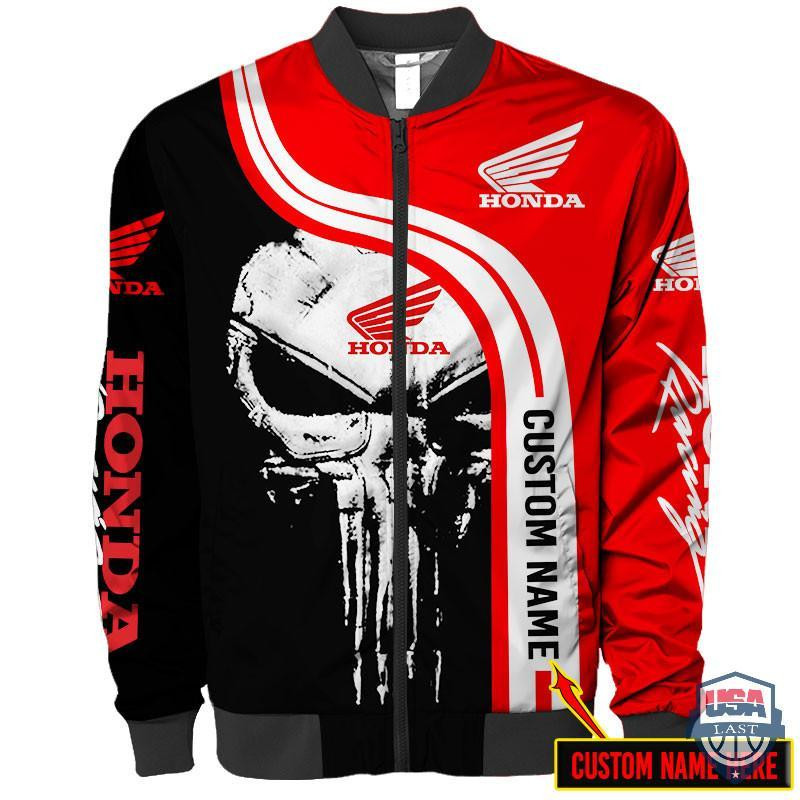 Honda Punisher Skull Custom Name Bomber Jacket