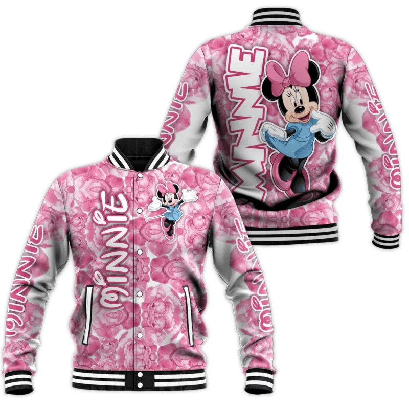 Minnie Flower Pattern Baseball Jacket