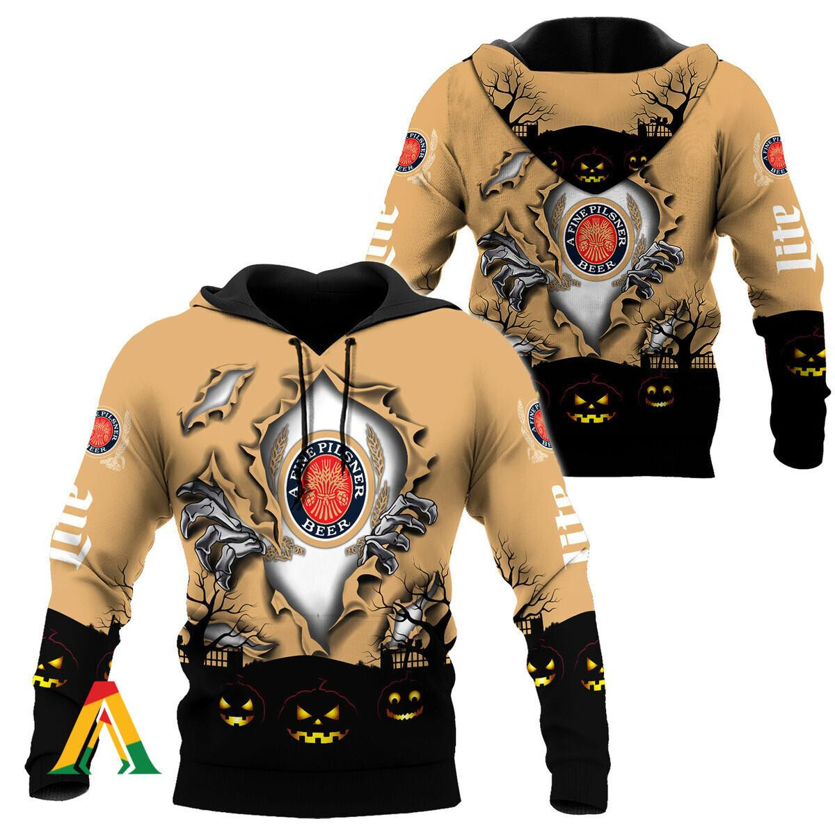 Scary Night Halloween Miller Lite Hoodie & Zip Hoodie