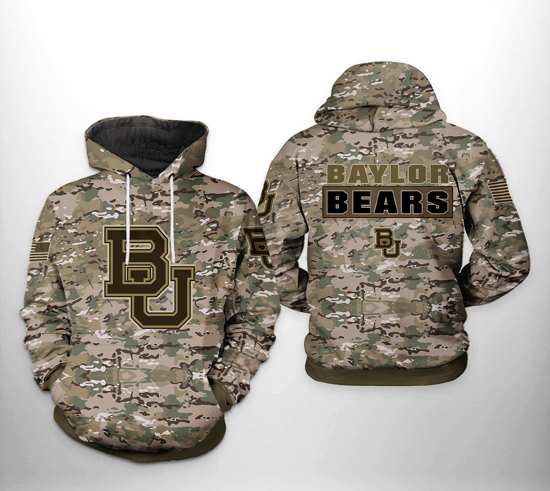 Baylor Bears Camo Veteran 3D All Over Print Hoodie & Zip Hoodie
