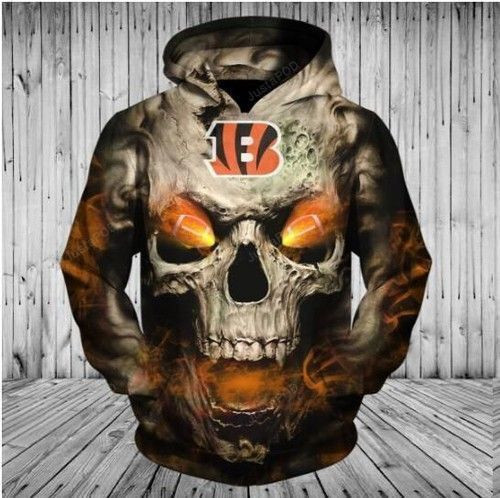 Cincinnati Bengals Skull 3D All Over Print Hoodie & Zip Hoodie