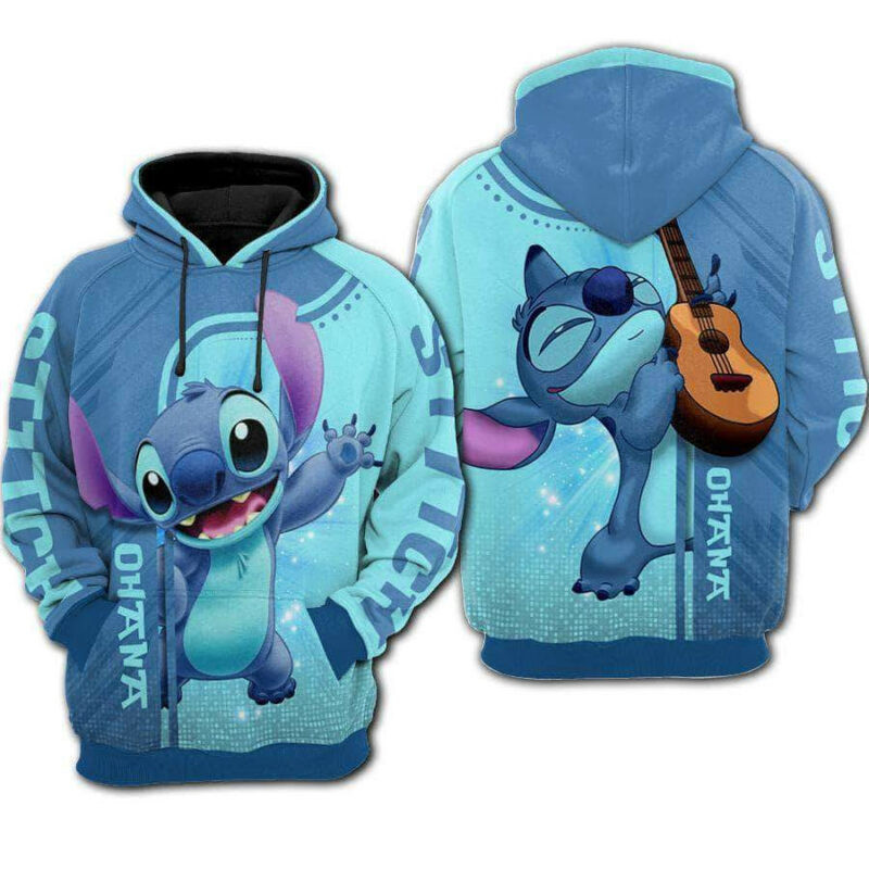 Stitch Holding Guitar 3d Hoodie Zip Hoodie