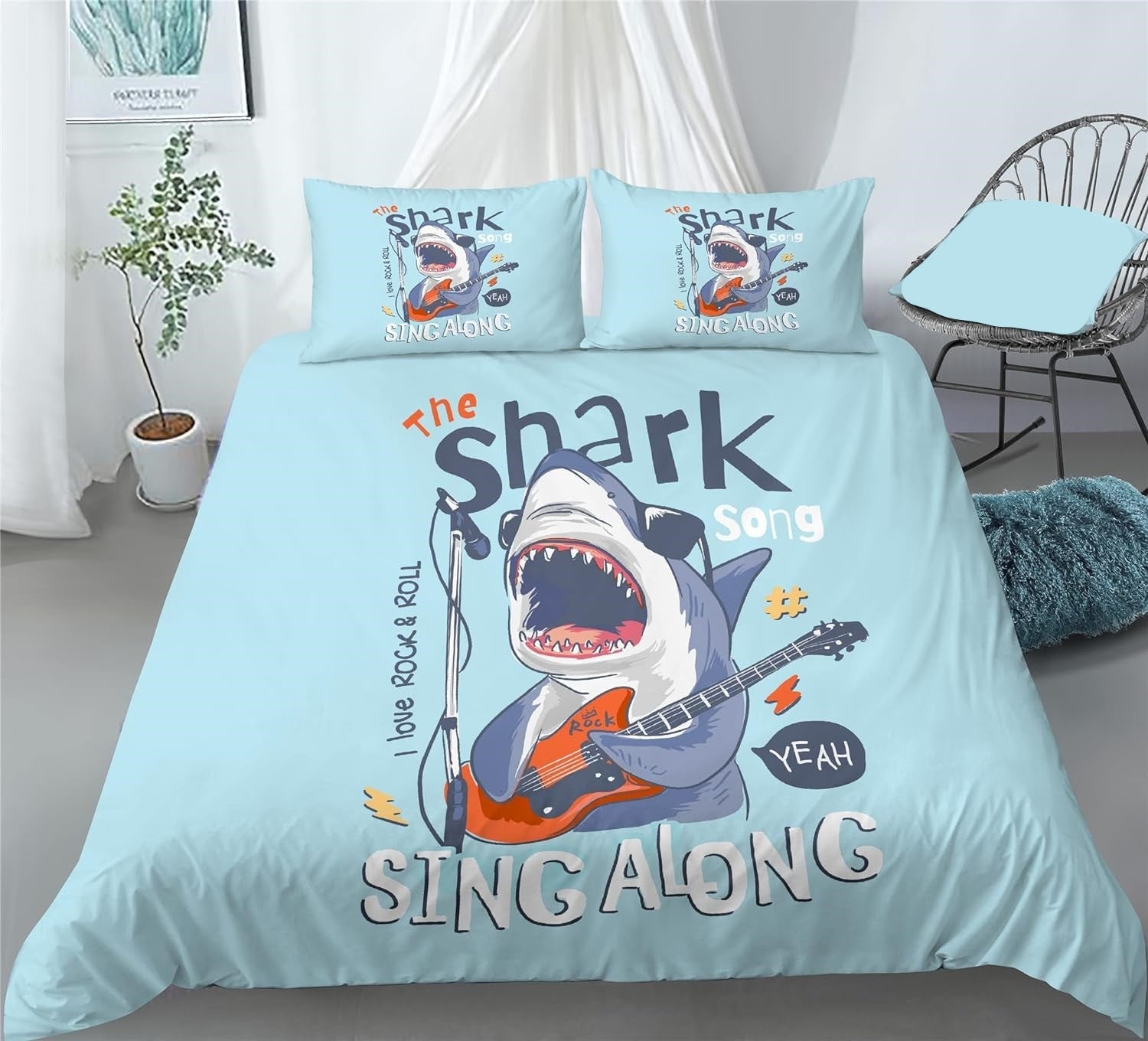 Shark Bedding Set Cartoon Shark Watercolor Graphic Duvet Covers