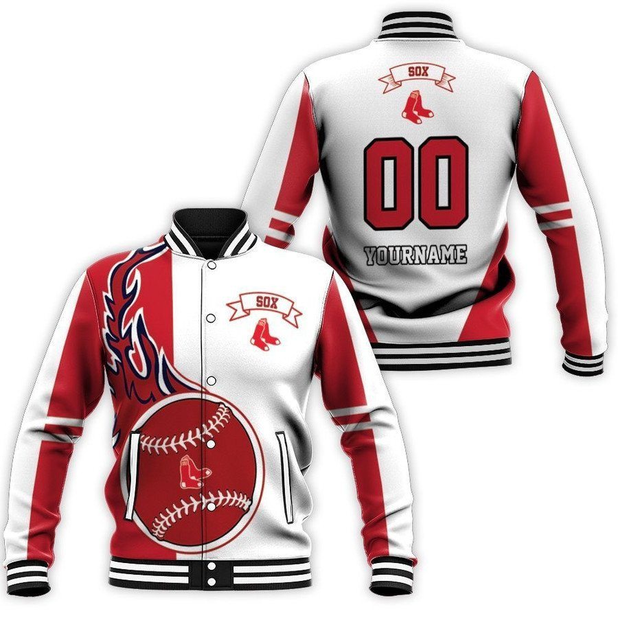 Boston Red Sox Custom Name Number Red White Baseball Jacket