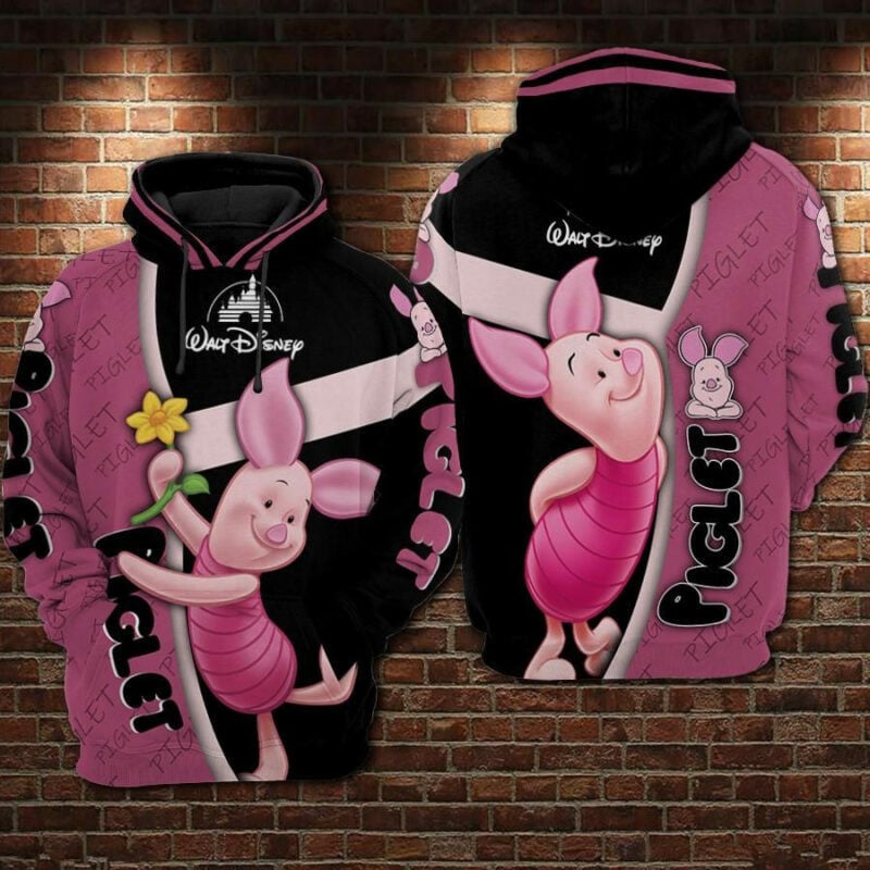 Piglet Flower Cartoon Winnie The Pooh Over Print 3d Hoodie Zip Hoodie