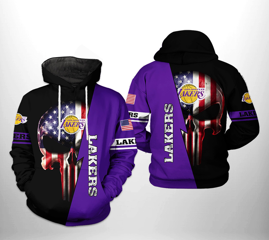 Los Angeles Lakers US Flag Skull Team 3D All Over Print Hoodie & Zip Hoodie