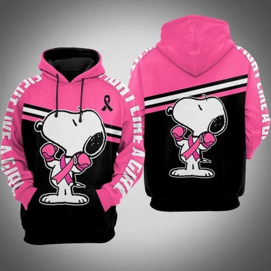 Snoopy Breast Cancer Awareness Fight Like A Girl All Over Print Hoodie 127