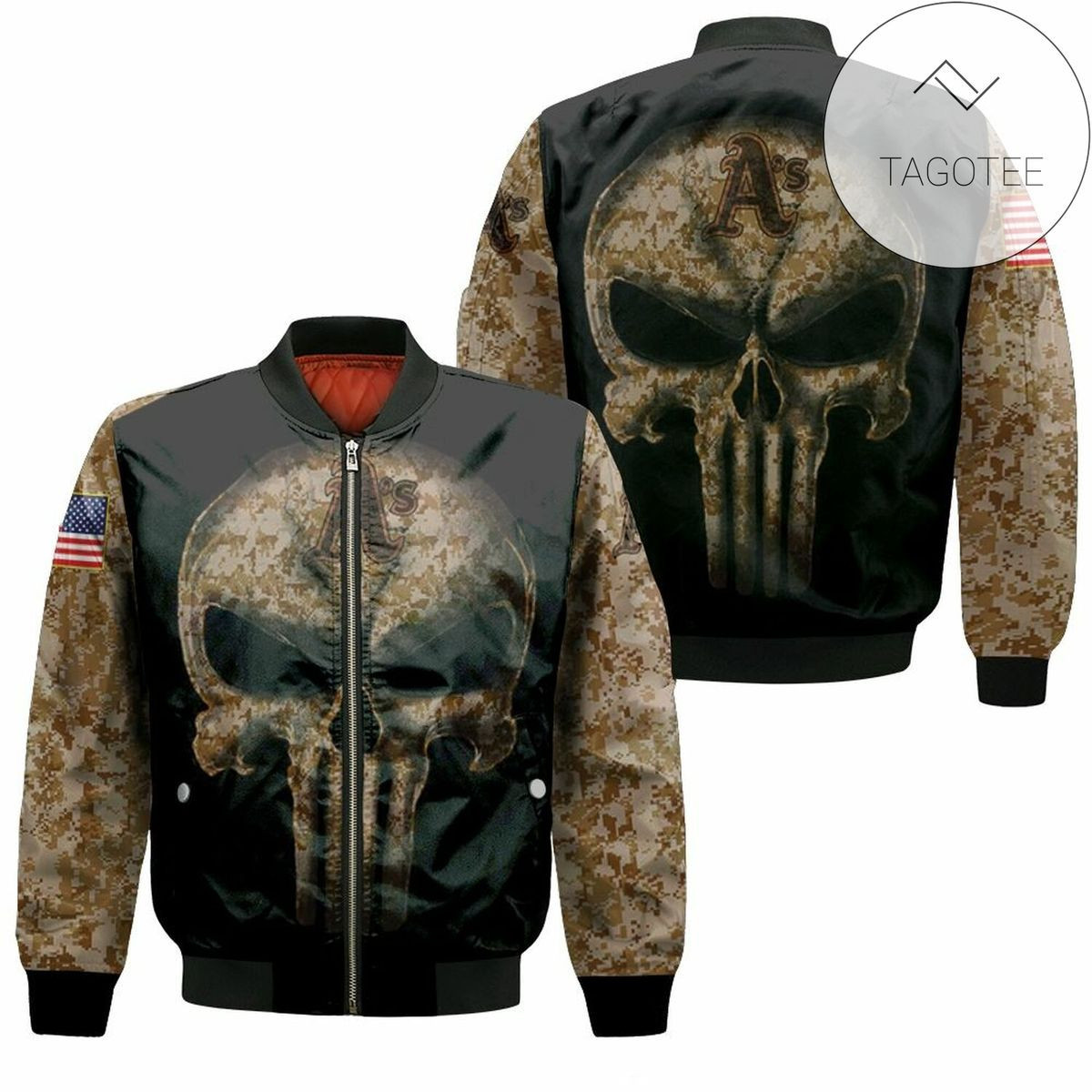 Oakland Athletics Camouflage Skull American Flag Bomber Jacket
