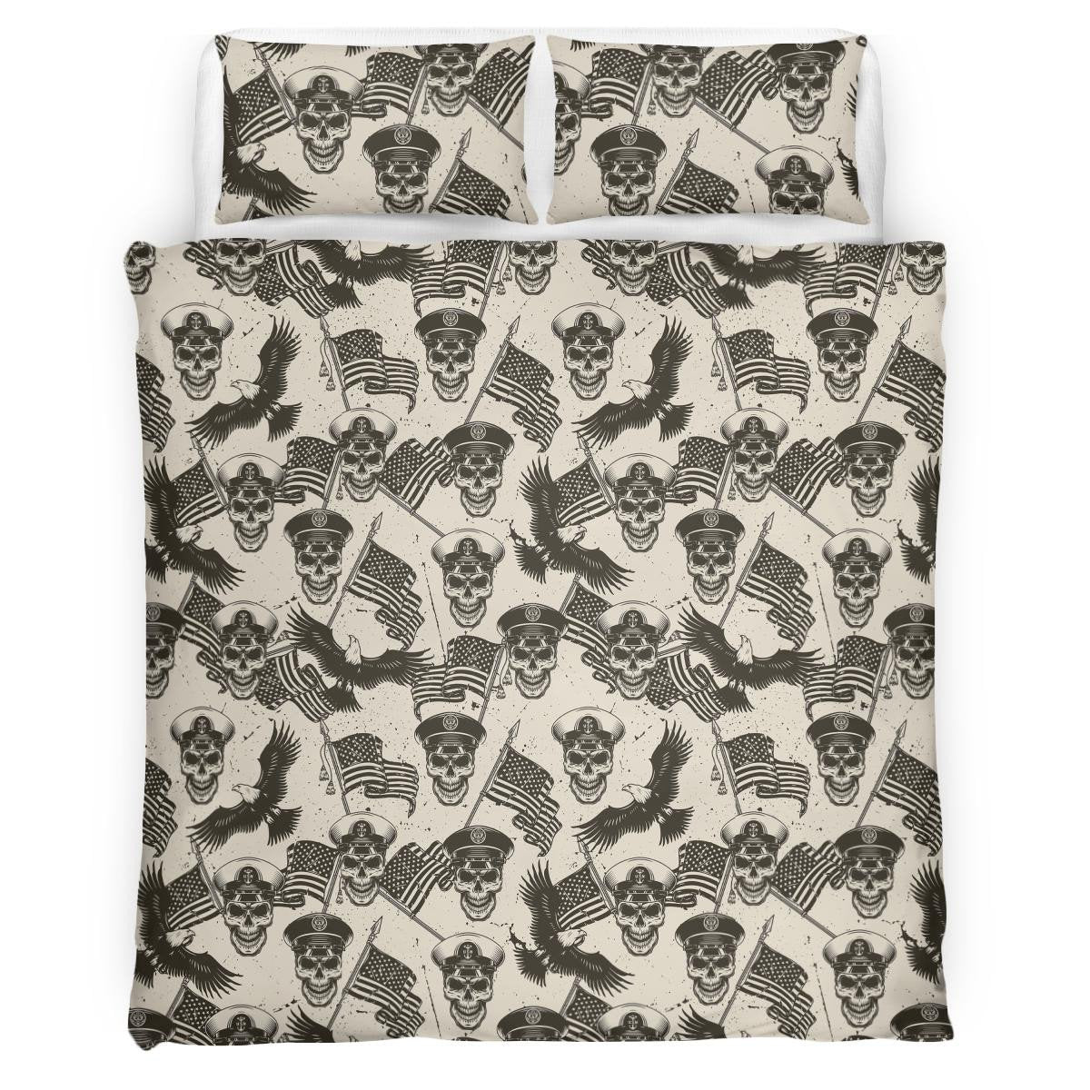 Veteran Bedding Set Military Skull And Flag Pattern Vintage Duvet Covers