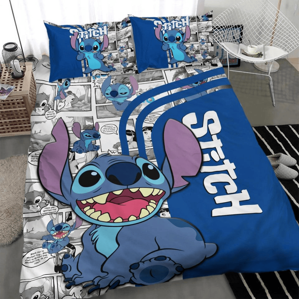 Lilo And Stitch Bedding Set Stitch Graphic Comic Style Duvet Covers Blue