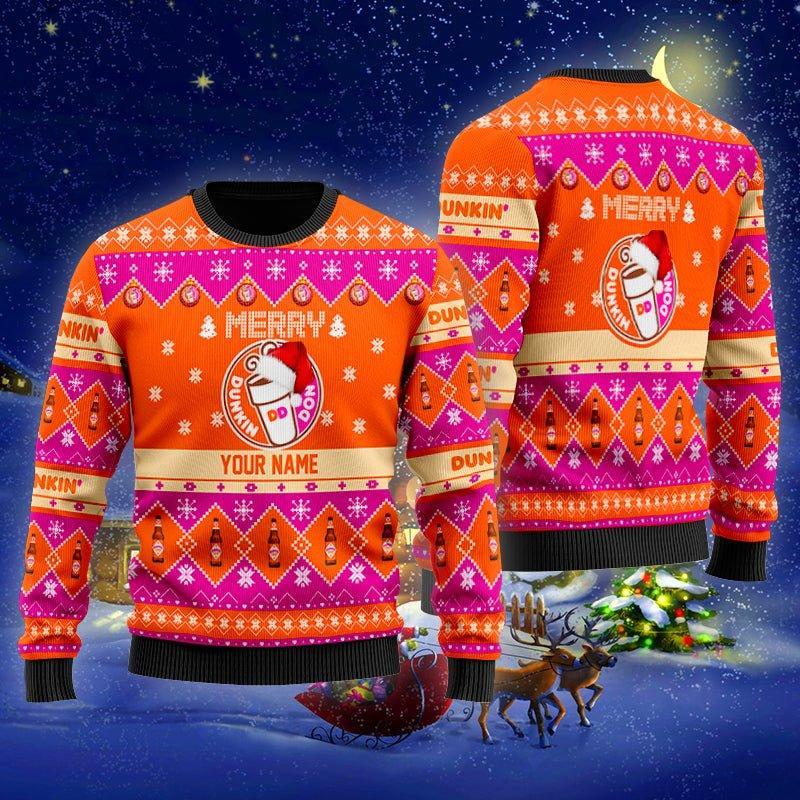 Personalized Dunkin Donuts Merry Ugly Christmas Sweater