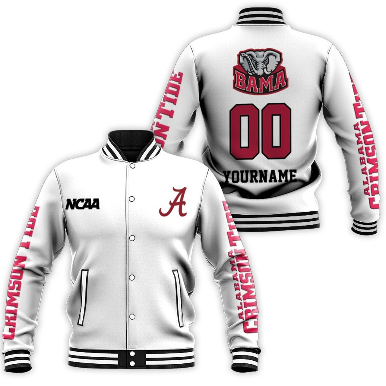 Alabama Crimson Tide Custom Name Number Baseball Jacket V3