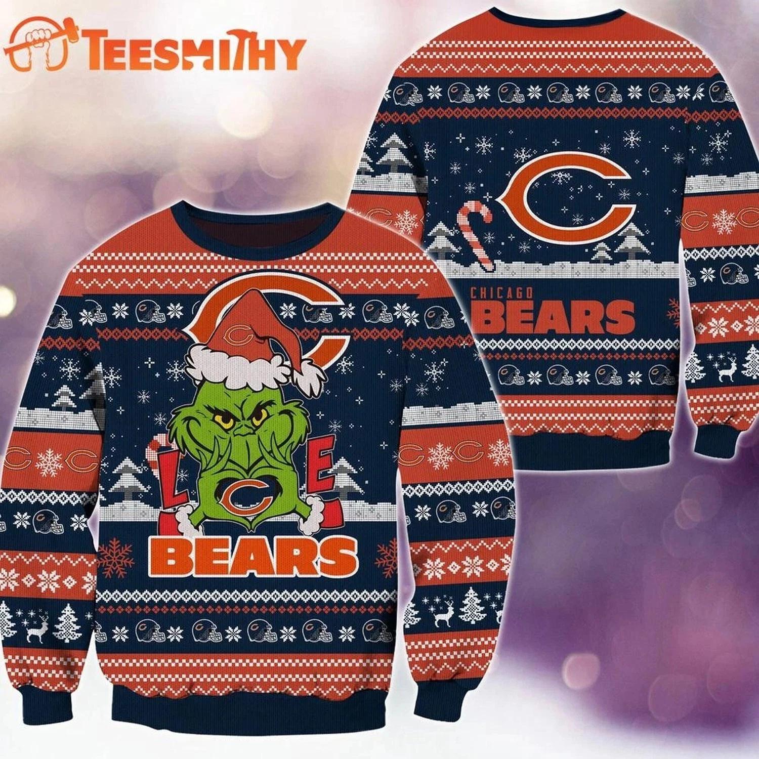 Chicago Bear Grinch Football Ugly Christmas Sweater