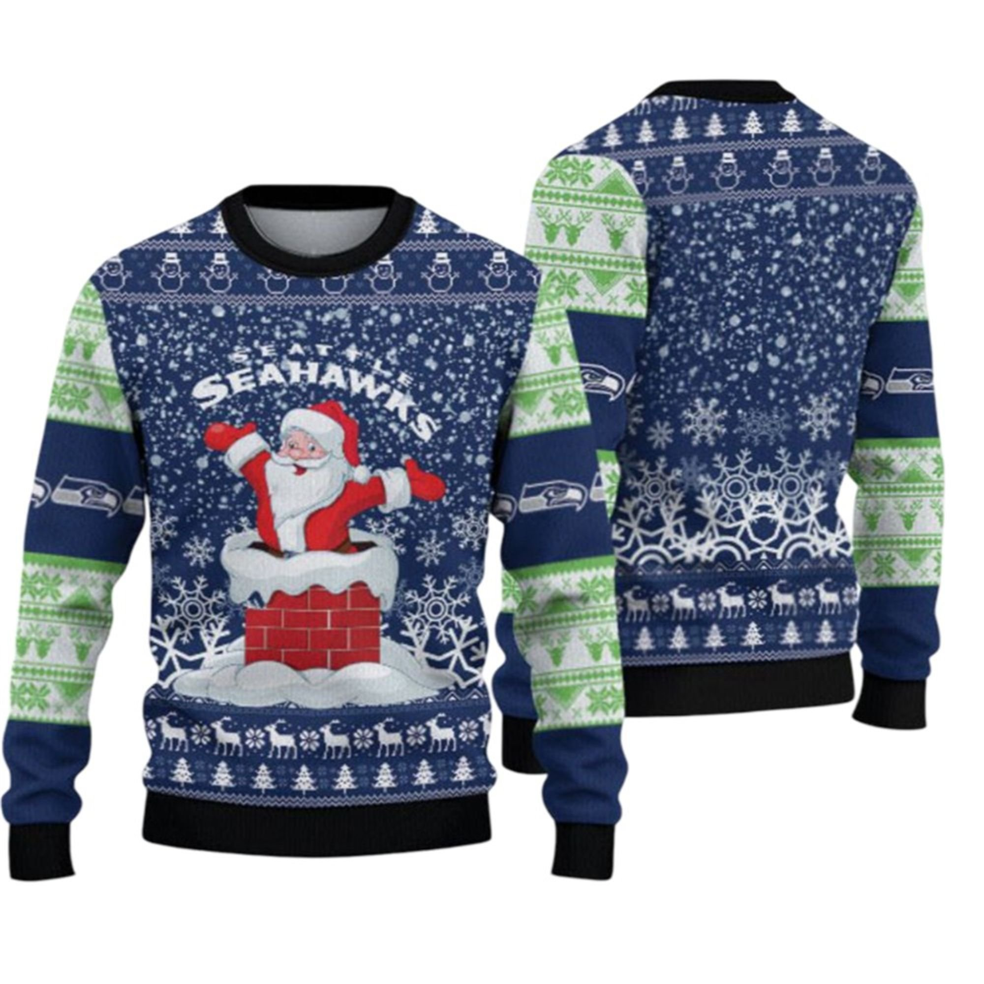 2025 Seahawks Funny Santa Ugly Christmas Sweater
