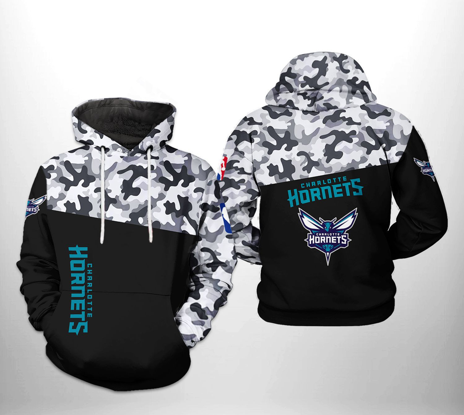 Charlotte Hornets Camo Veteran Team 3D All Over Print Hoodie & Zip Hoodie