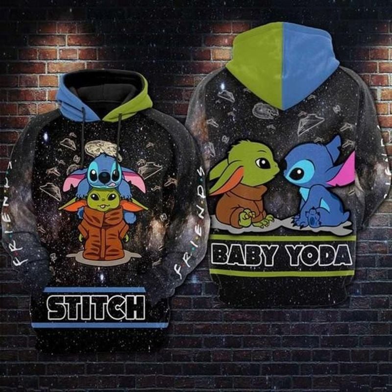 Stitch And Baby Yoda Star Wars Over Print 3d Hoodie Zip Hoodie