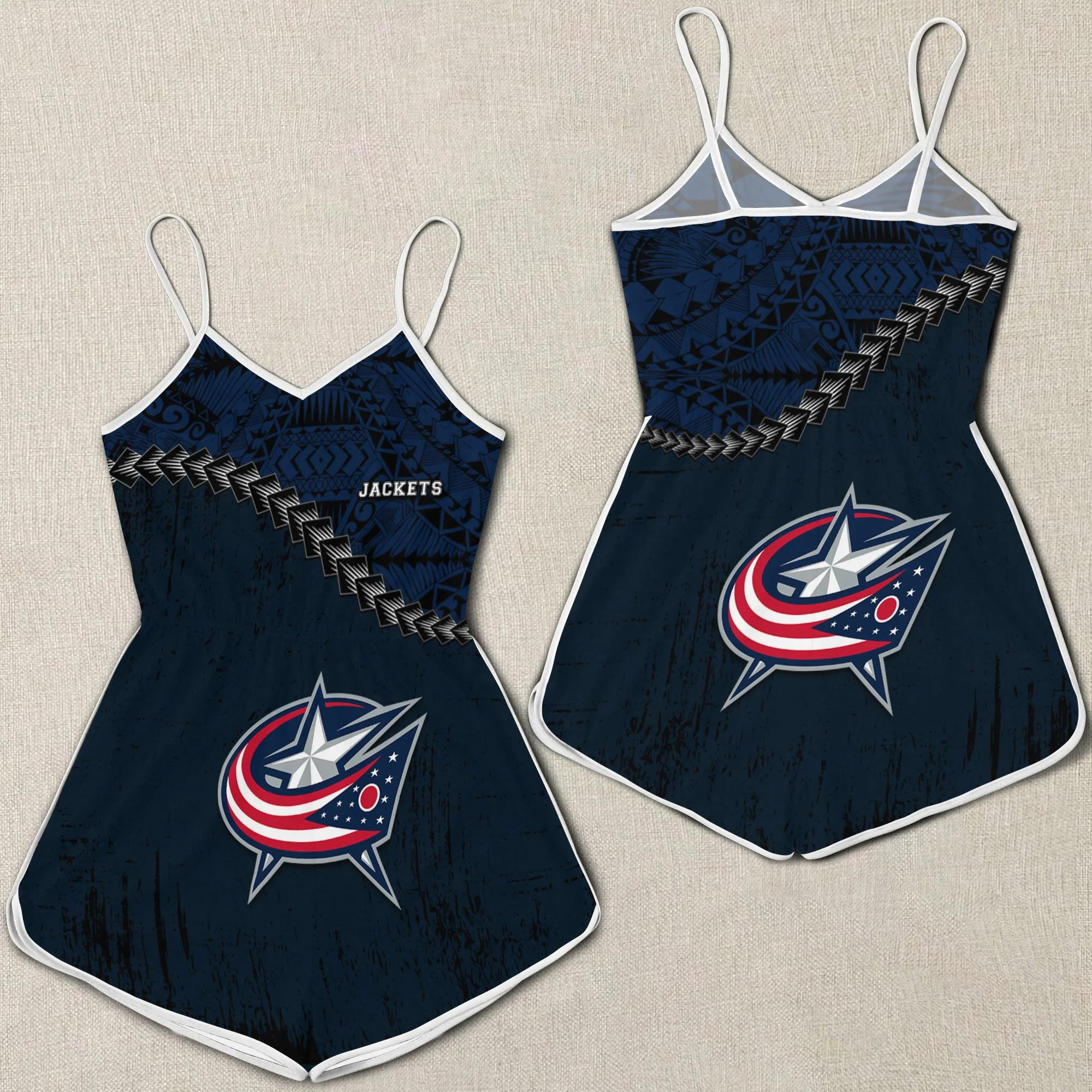 Columbus Blue Jackets Womens Romper Jumpsuit 3D Printed Grunge Polynesian Tattoo