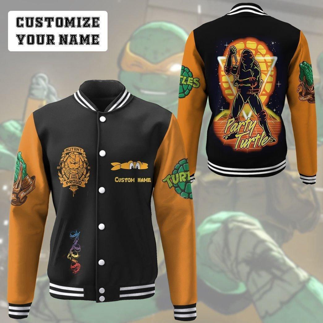 Gearhumans 3d Michelangelo Tmnt Mike Mikey Orange Cosplay Custom Name Baseball Jacket 24