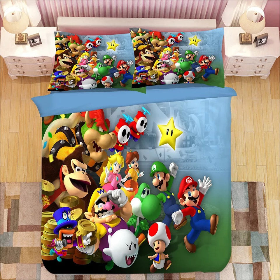 Mario Bedding Set Mario And Characters Try To Catch The Star Duvet Covers
