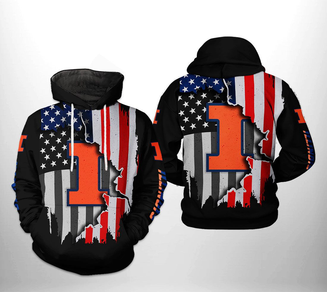 Illinois Fighting Illini US Flag 3D All Over Print Hoodie & Zip Hoodie