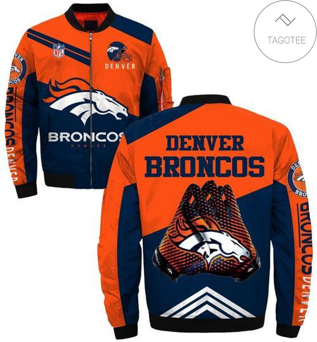 Denver Broncos Navy Blue Orange Bomber Jacket
