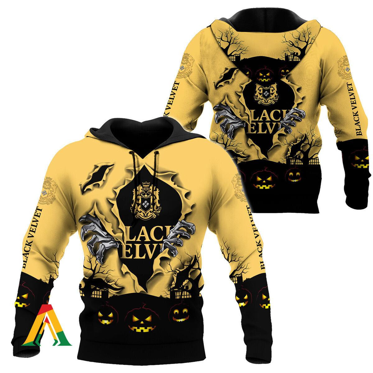 Scary Night Halloween Black Velvet Whisky Hoodie & Zip Hoodie