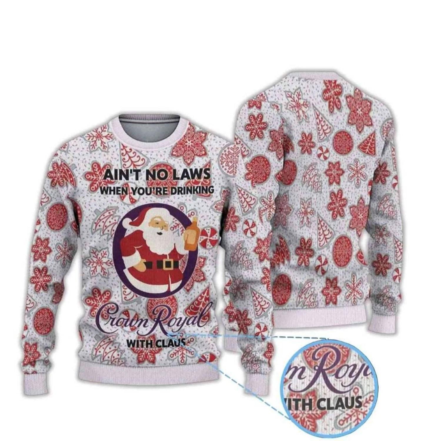 Snowflake Candy Cane Santa Crown Royal Ugly Christmas Sweater