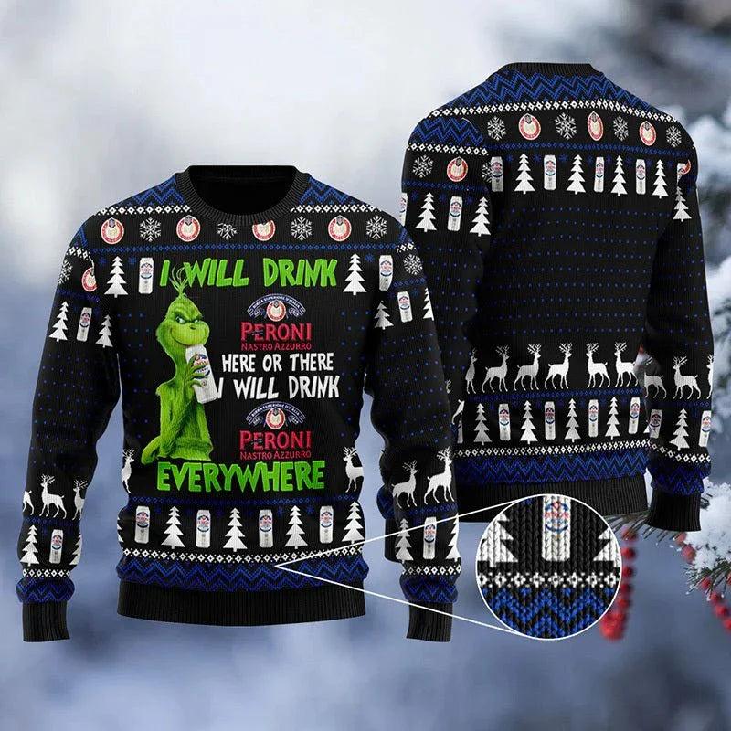 Peroni Grinch Will Drink Everywhere Ugly Christmas Sweater