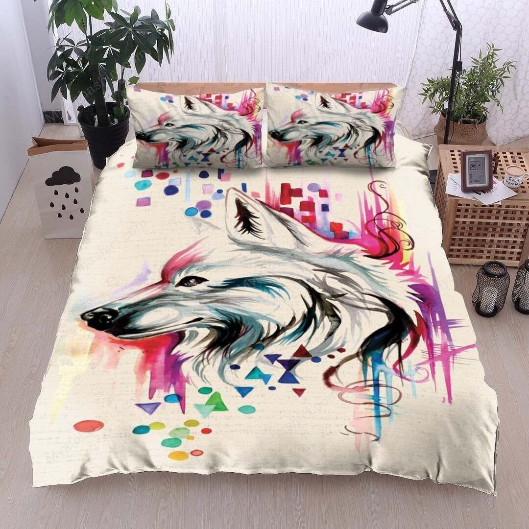 Wolf Bedding Set Watercolor Wolf Art Graphic Duvet Covers