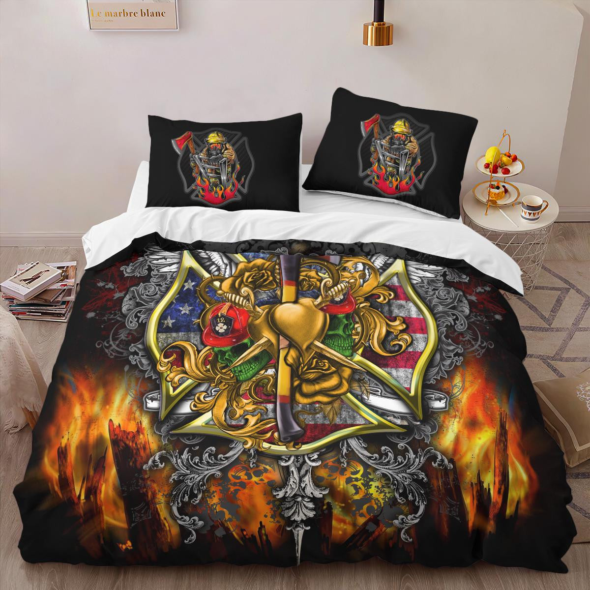 Firefighter Bedding Set Firefighter Items Graphic Duvet Covers Black