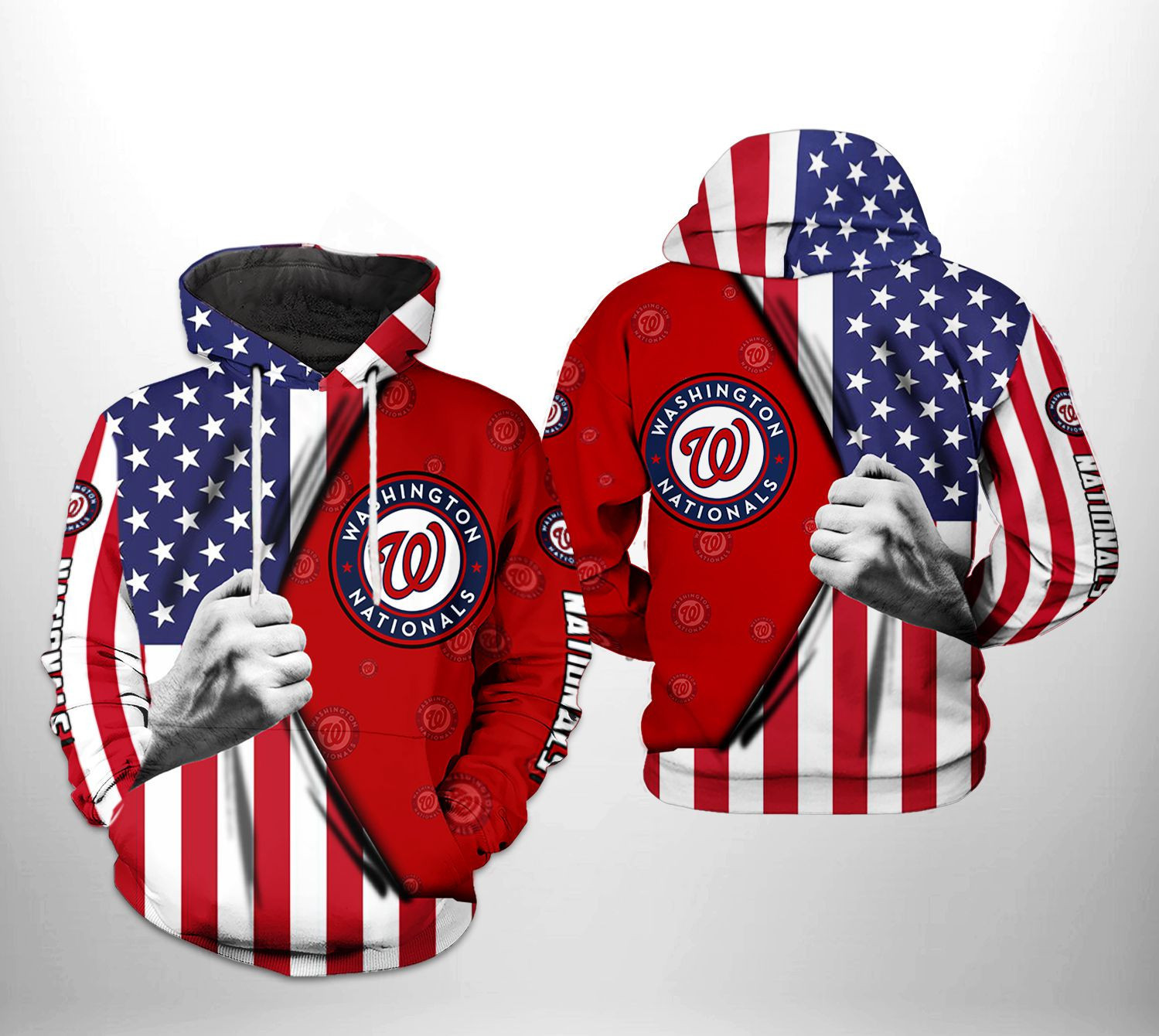 Washington Nationals MLB US Flag 3D All Over Print Hoodie & Zip Hoodie