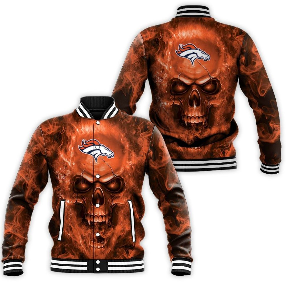 Denver Broncos Skull Orange Baseball Jacket