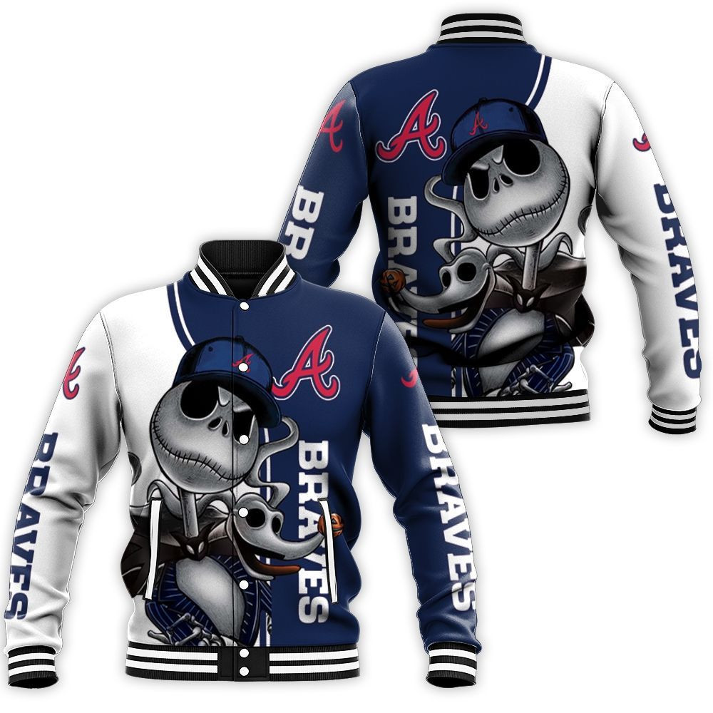 Atlanta Braves Jack Skellington And Zero Baseball Jacket