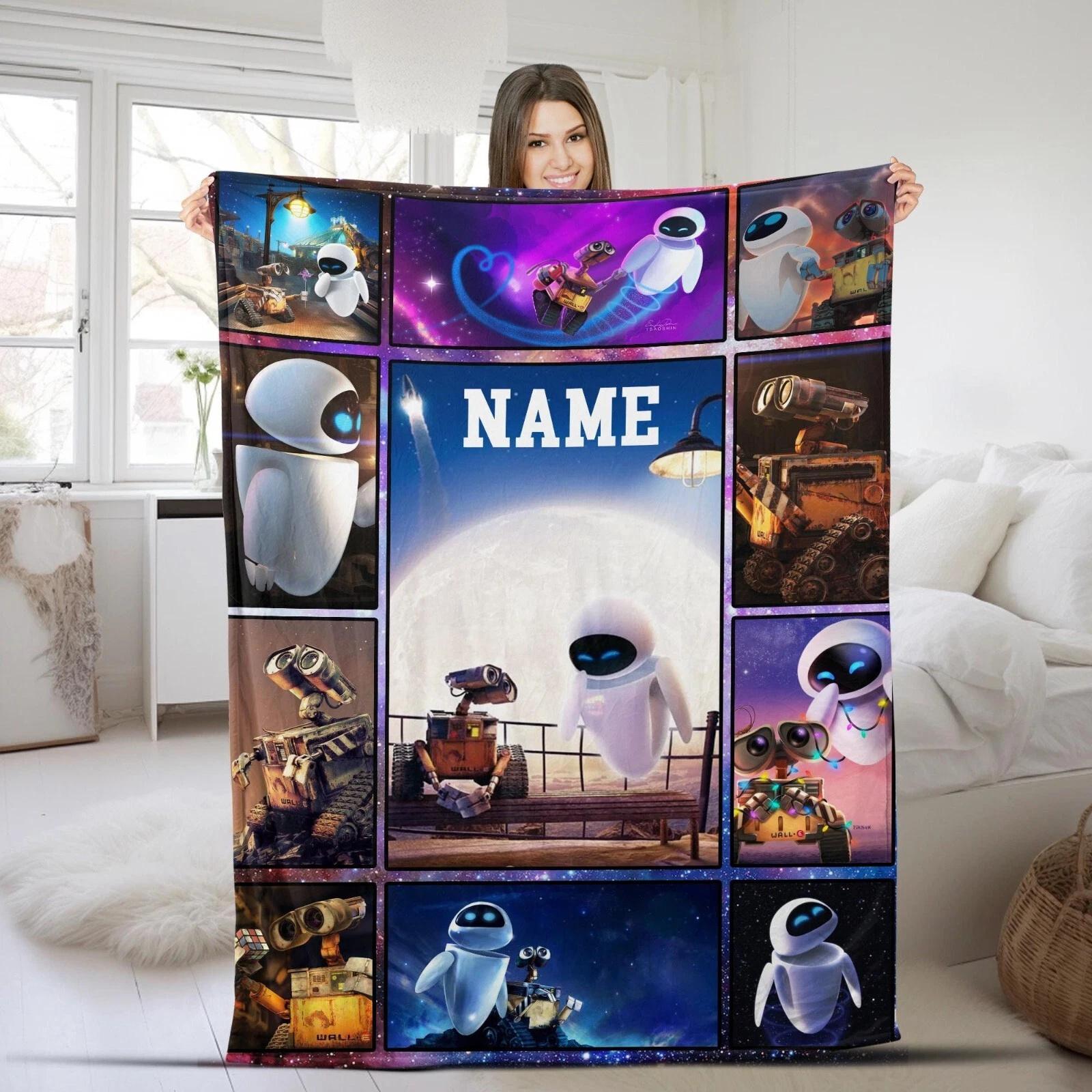 Personalized Wall-E And Eve Velveteen Fleece Sherpa Blanket