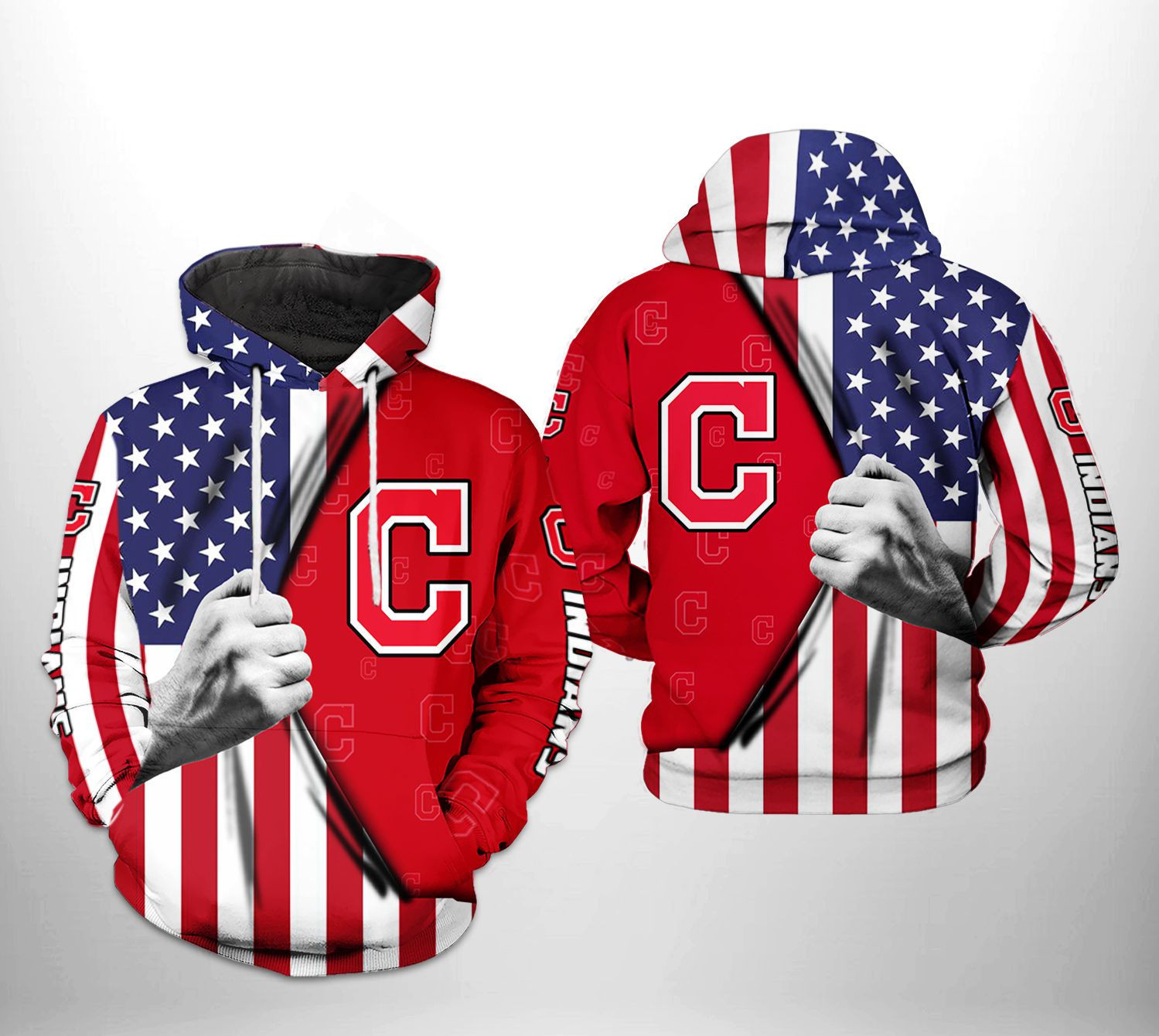 Cleveland Indians MLB US Flag 3D All Over Print Hoodie & Zip Hoodie