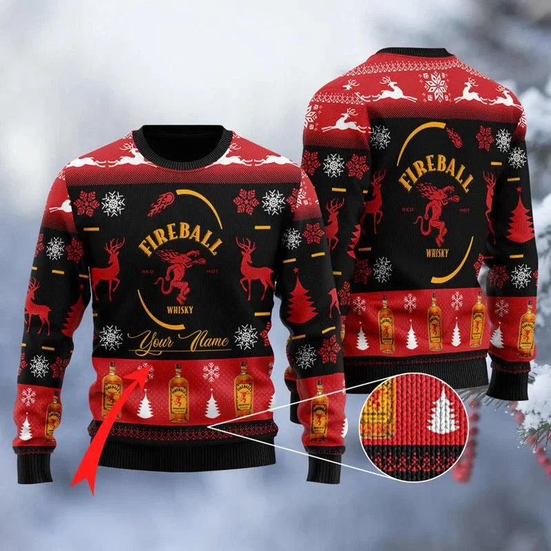 Personalized Fireball Black Ugly Christmas Sweater