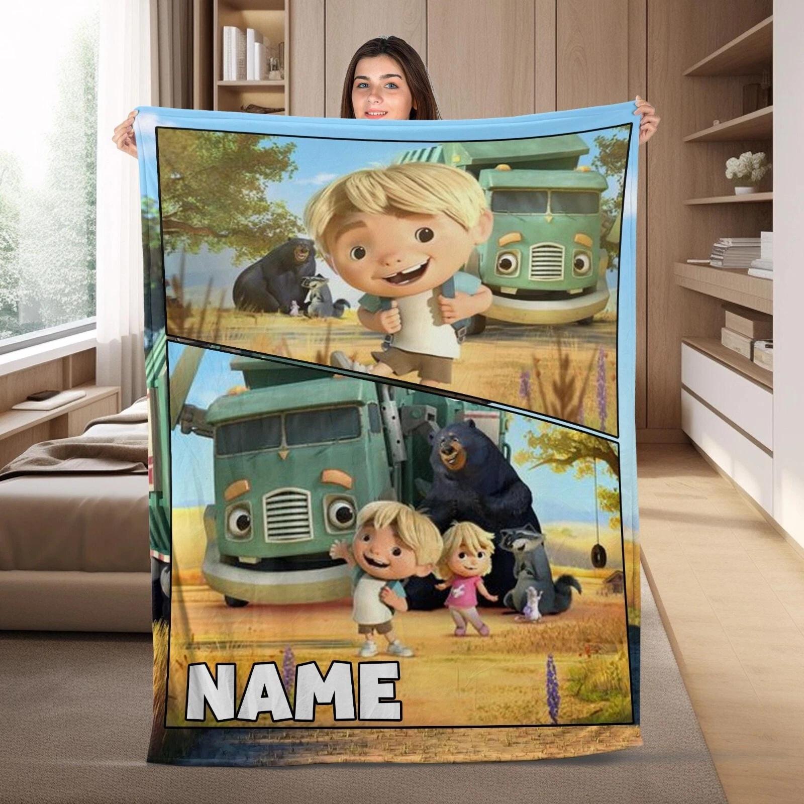 Personalized Trash Truck Fleece Sherpa Blanket