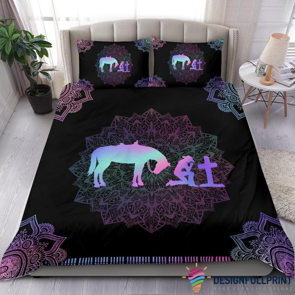 Horse Bedding Set Cross Cowboy And Horse Duvet Covers Black