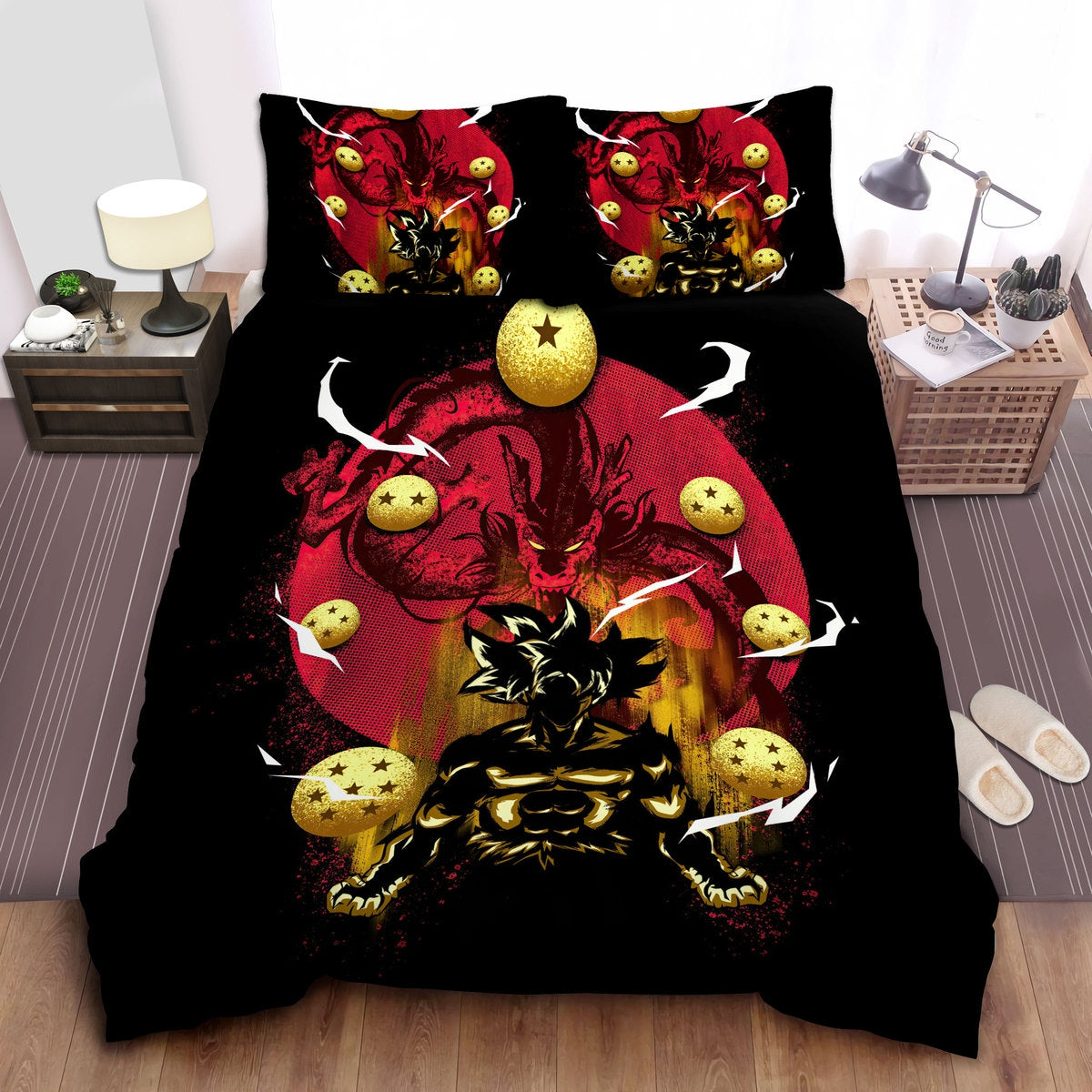 Dragon Ball Bedding Set Goku Silhouette On Kami Seven Dragon Balls Duvet Covers