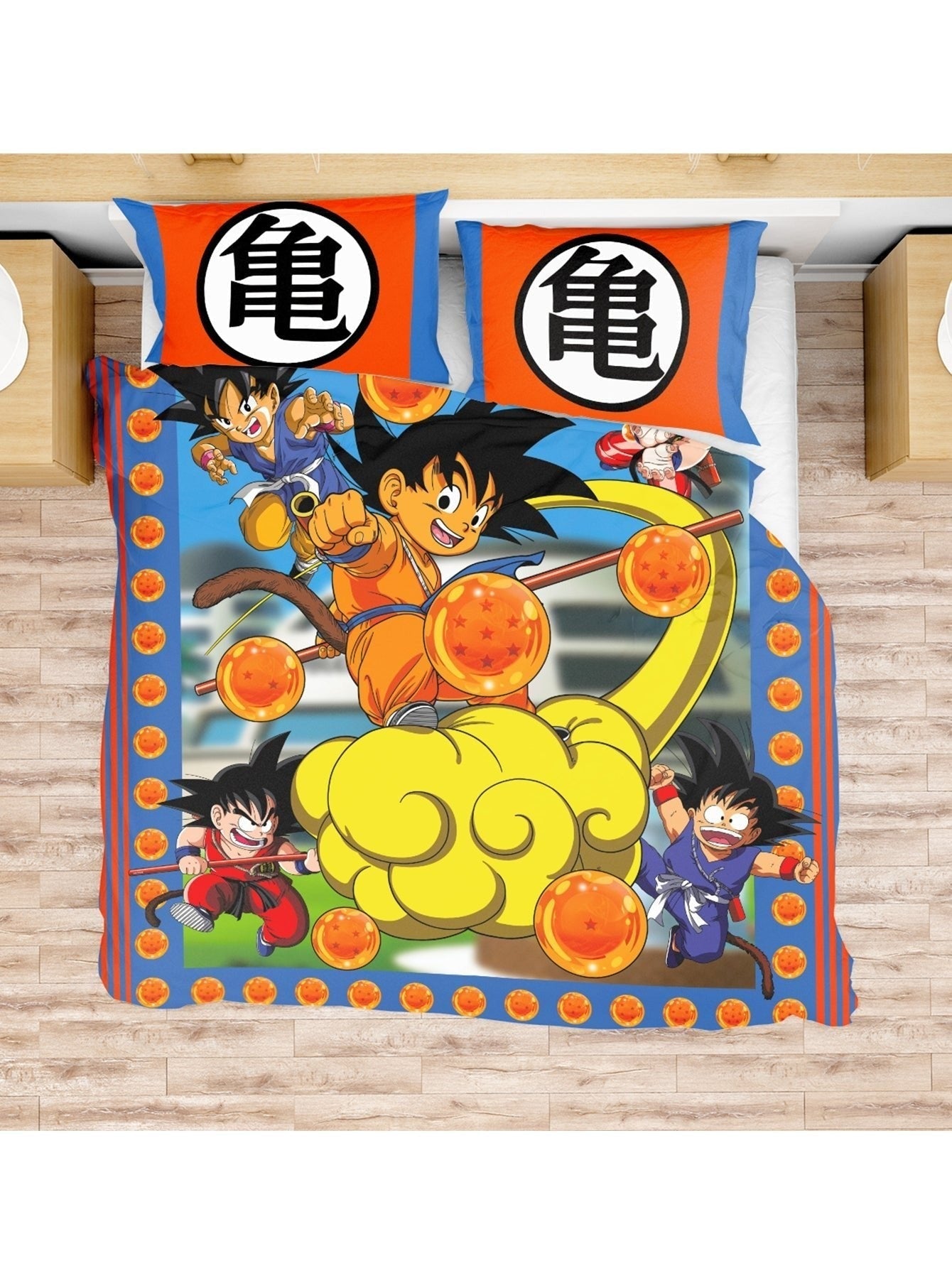 Dragon Ball Bedding Set Young Goku On Nimbus Dragon Balls Pattern Duvet Covers