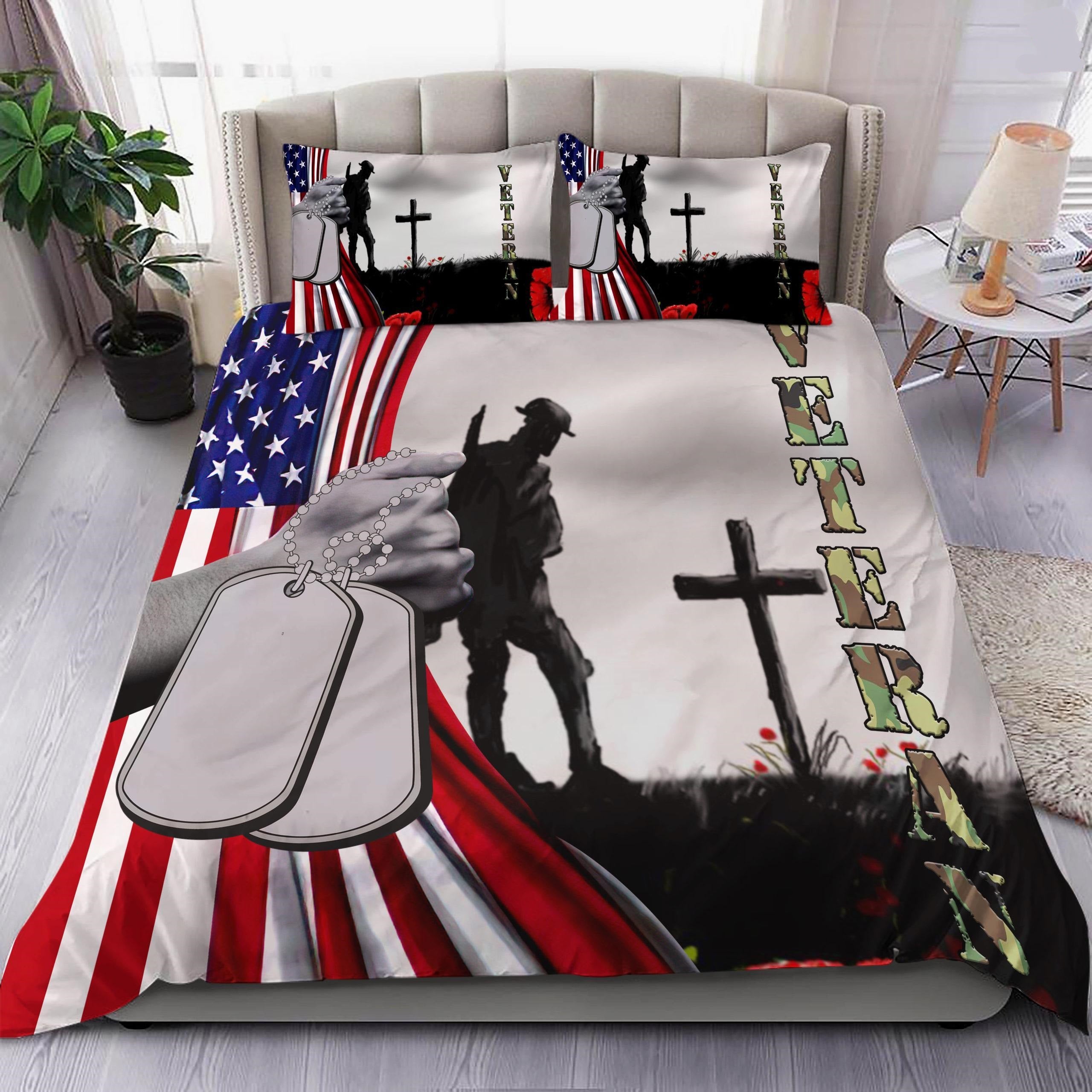 Veteran Bedding Set American Flag Veteran Dog Tag Duvet Covers