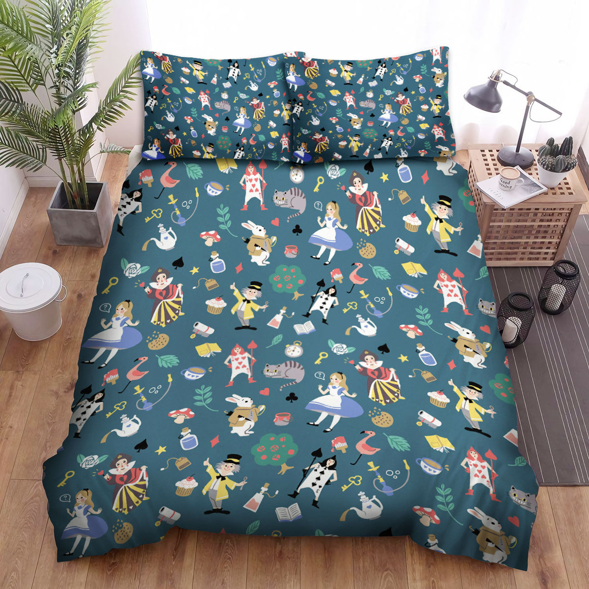 Alice In Wonderland Bedding Set Alice In Wonderland Characters Doodles Pattern Duvet Covers