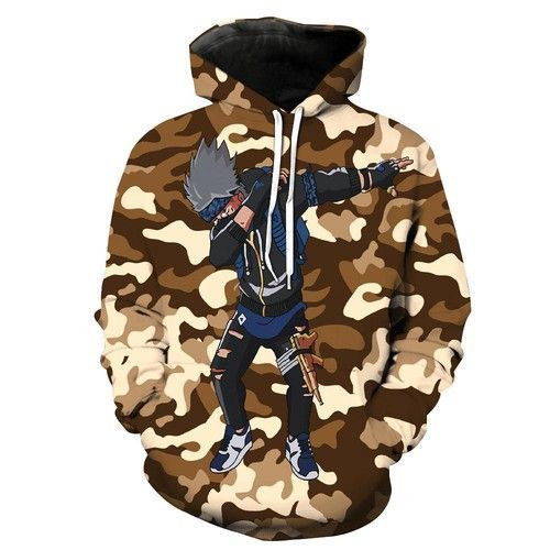 Dabbing Kakashi Khaki Naruto Camouflage 3D All Over Print Hoodie & Zip Hoodie