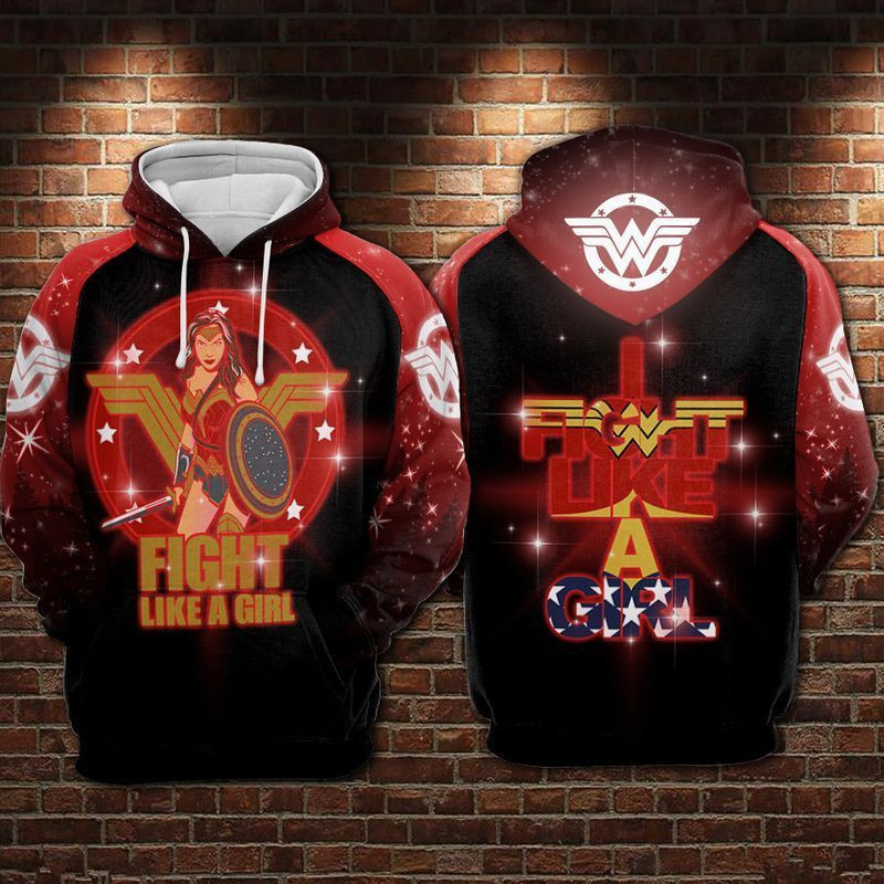 Wonder Woman Figth Like A Girl Over Print 3d Hoodie Zip Hoodie