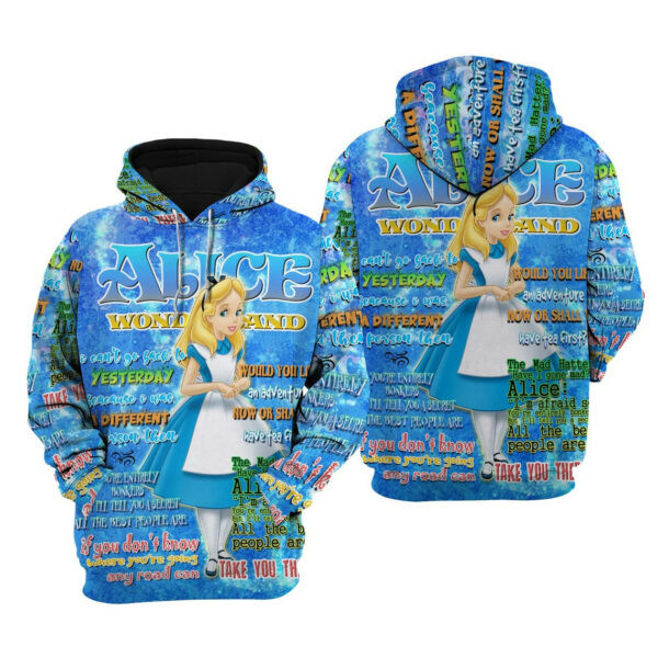 Alice Wonderland Words Pattern Cartoon Graphic Outfits Aop Hoodie, Zip Hoodie 1402