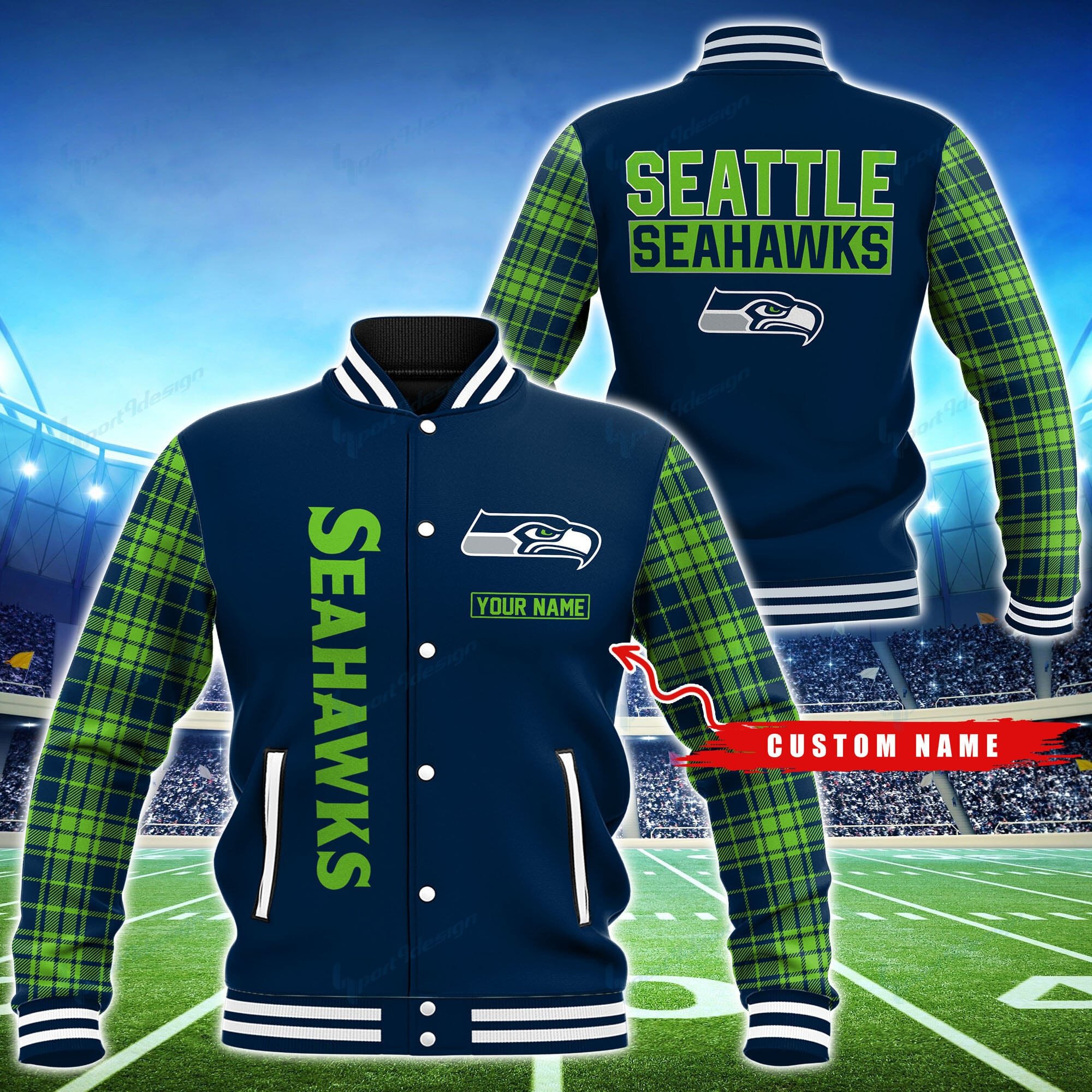 Seattle Seahawks Personalized Baseball Jacket BG61