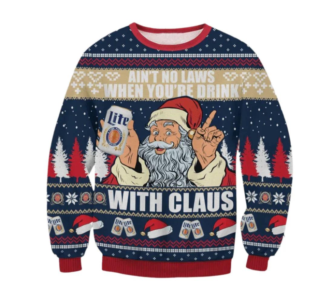 Miller Lite Drink With Claus Ugly Christmas Sweater