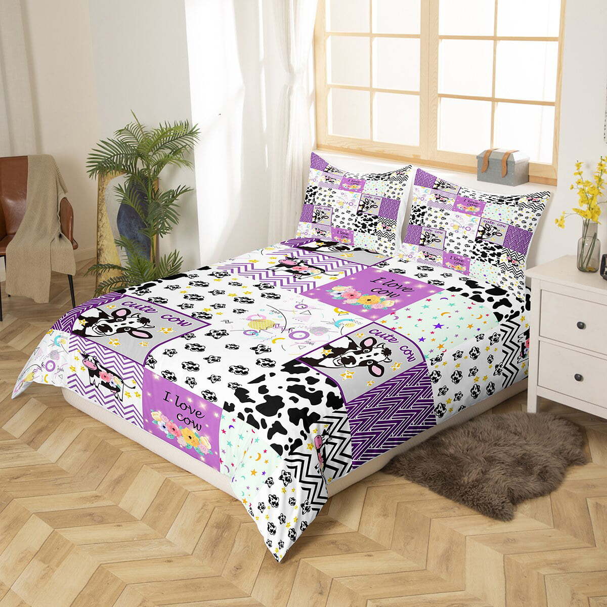 Cow Bedding Set I Love Cow Pattern Duvet Covers White