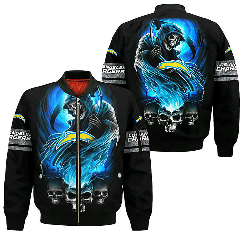 Los Angeles Chargers Black Blue Skull Bomber Jacket V8